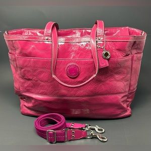 Coach Signature Stitched Patent Leather Large Tote, Diaper Bag in Pink F19256